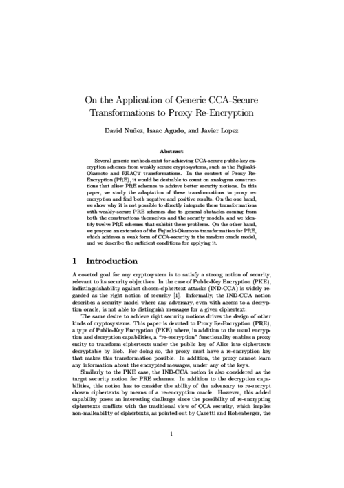 On the Application of Generic CCA-Secure Transformations to Proxy Re-Encryption