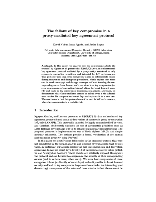 The fallout of key compromise in a proxy-mediated key agreement protocol