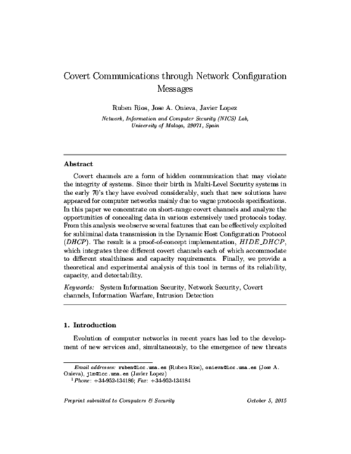 Covert Communications through Network Configuration Messages
