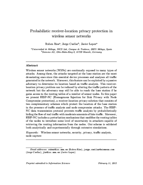 Probabilistic receiver-location privacy protection in wireless sensor networks