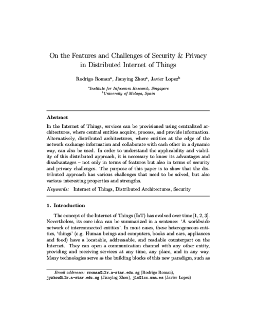 On the features and challenges of security and privacy in distributed internet of things