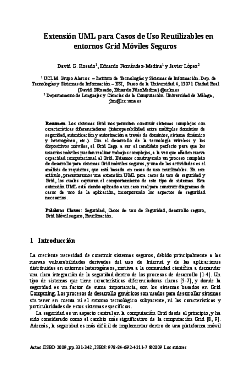Extensión UML para Casos de Uso Reutilizables en entornos Grid Móviles Seguros