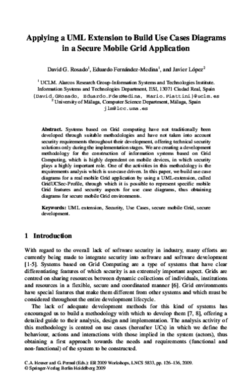 Applying a UML Extension to build Use Cases diagrams in a secure mobile Grid application