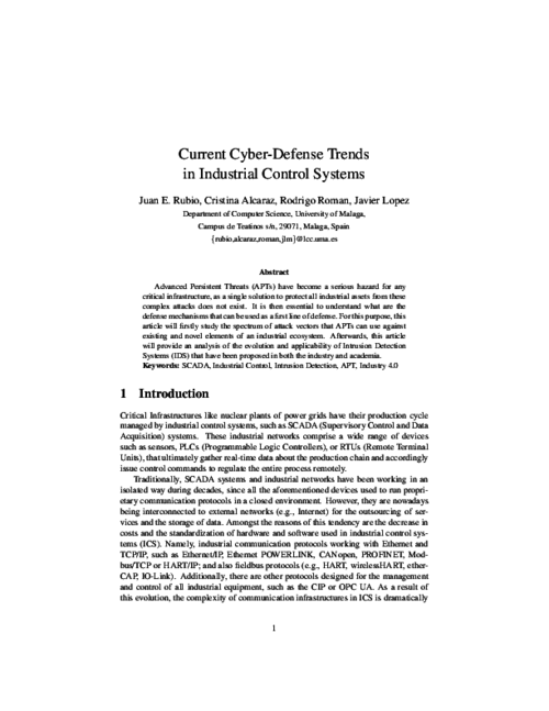 Current Cyber-Defense Trends in Industrial Control Systems